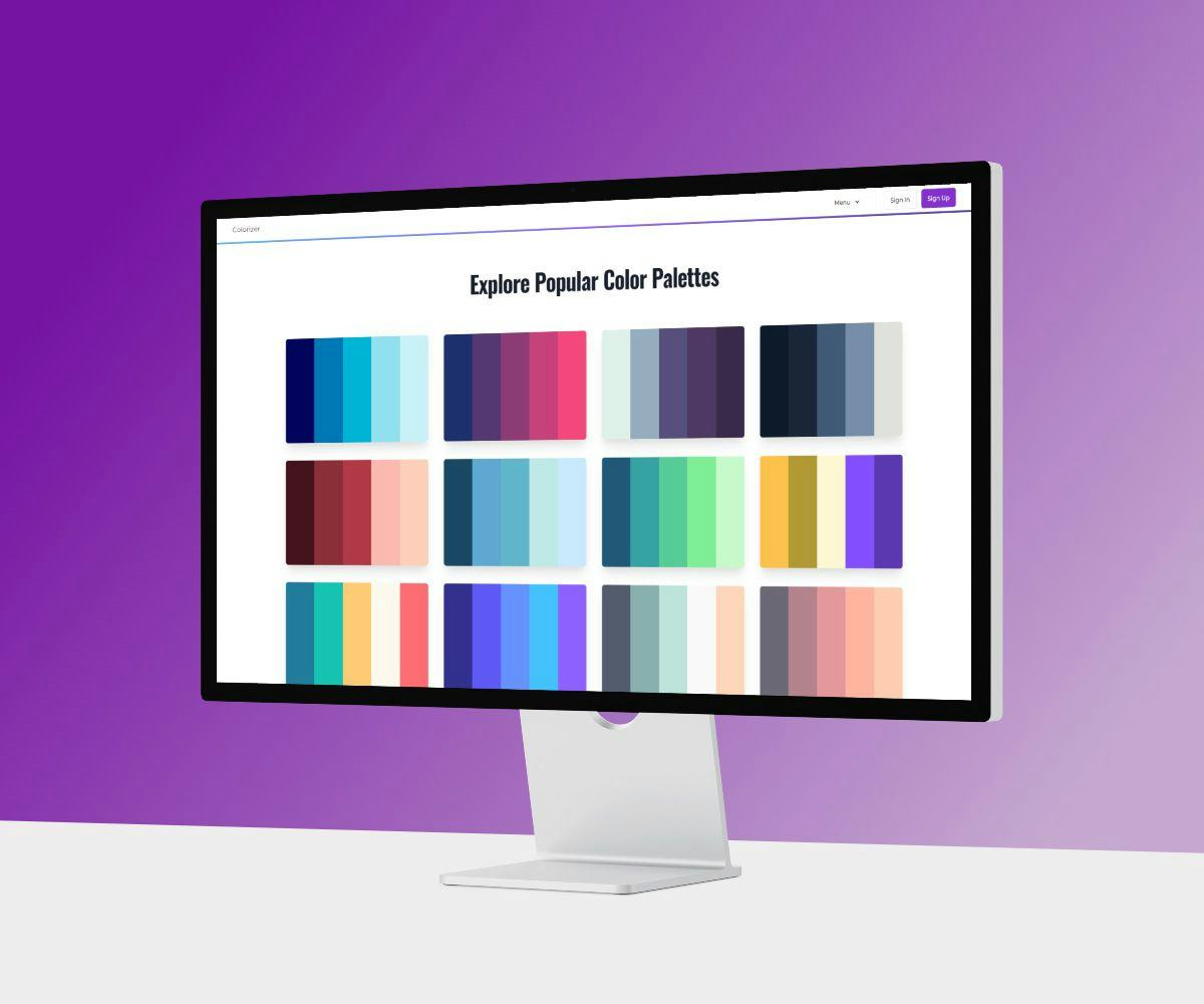 a person is viewing the Colorizer palettes web app page on an iMac